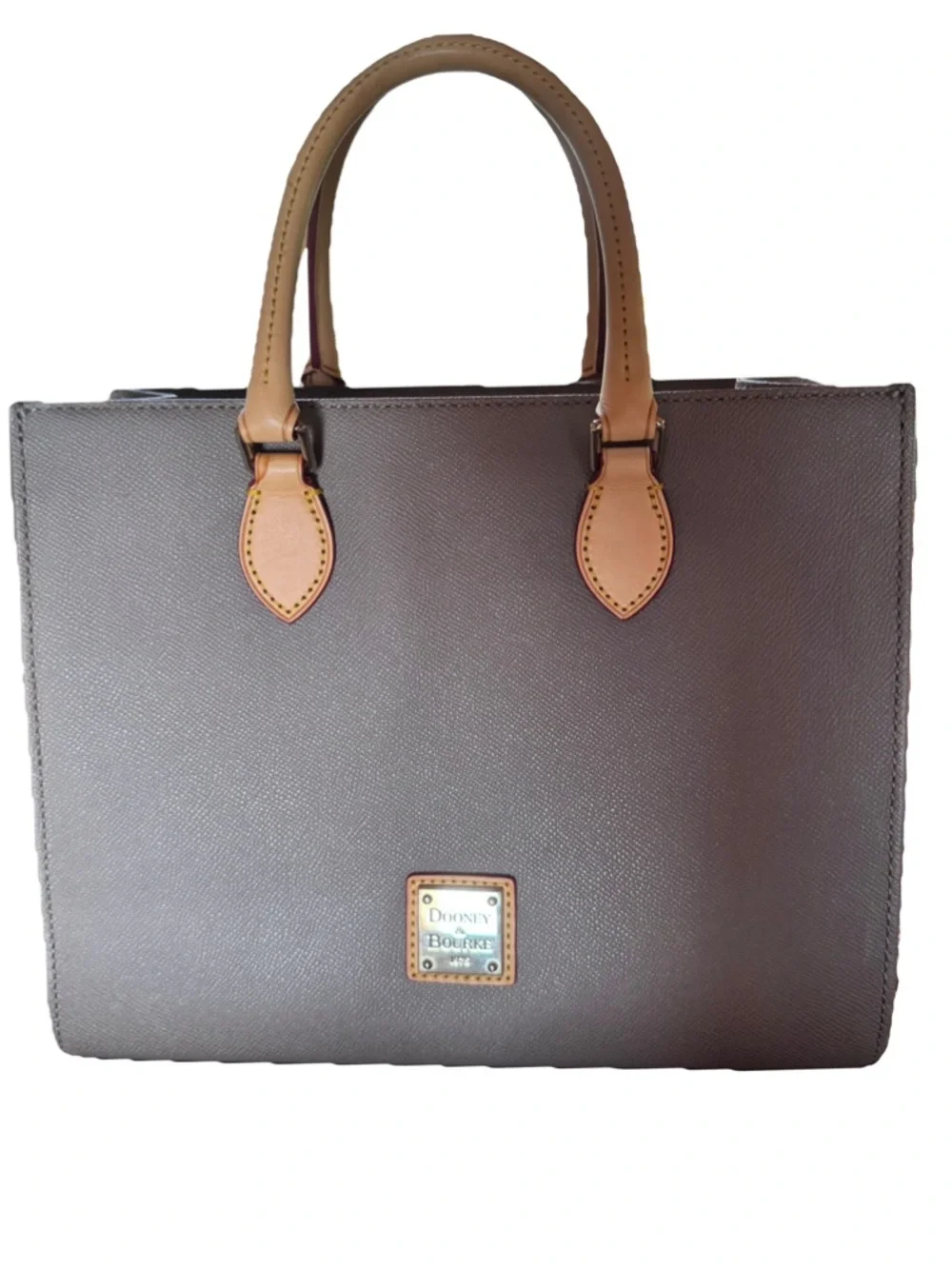 🌦️ Dooney & Bourke Saffiano Mist Grey Leather Janine Satchel w/COA New!